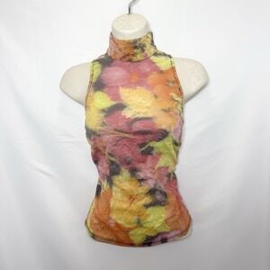 Cache Vintage Multicolor Lace Halter Top S Y2K High Neck Sheer Bodycon Fairycore